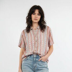 Rachel Zoe Blouse Pink Gray Indie Grunge Casual Linen M